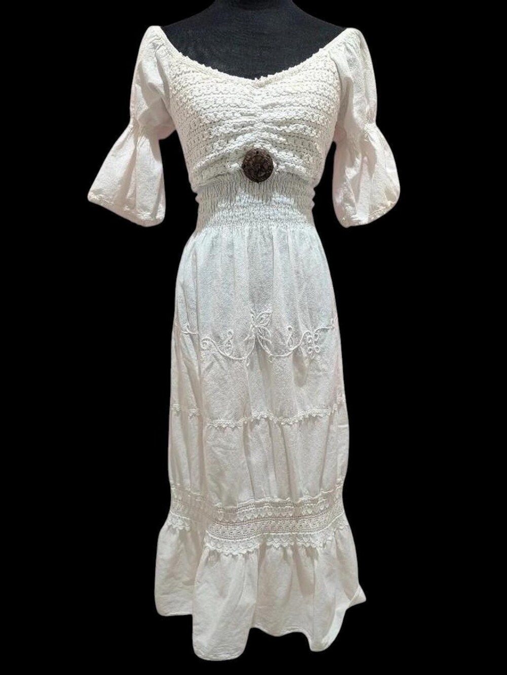 Vintage White Western Boho Maxi Dress (fits S-L) ‼️open to offers
